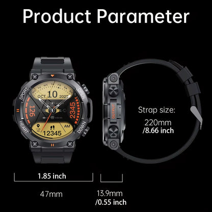 K56Pro Men's Smart Watch with Heart Rate Monitor, Bluetooth Connectivity, 400mAh Battery, 1.39-Inch HD Display, Ideal for Outdoor Sports